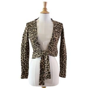 INC Intl Concepts Angora Blend Animal Print Tie Front Long Sleeve Cardigan S
